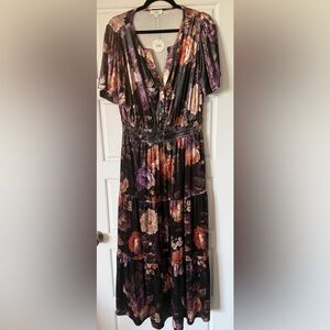 NWT Oddi Floral Tiered Black Midi Dress